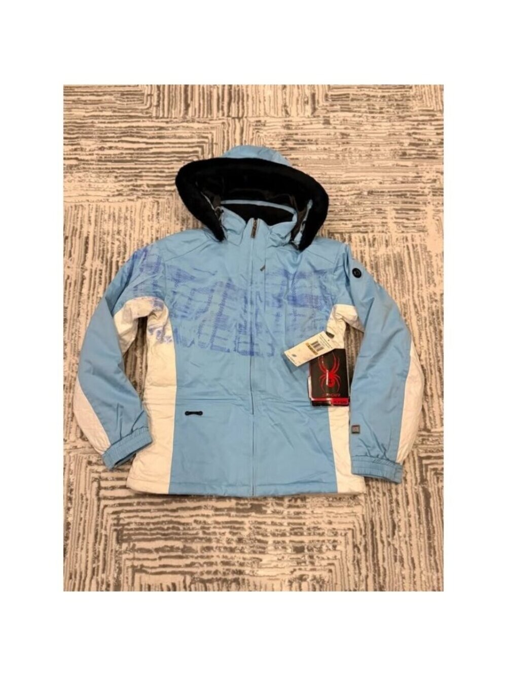 NEW Spyder girls size 14 blue/white waterproof ski Winter puffer coat MSRP $280.